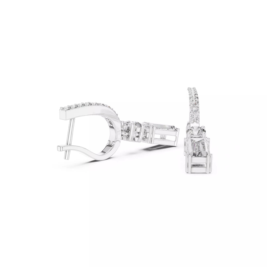 Emerald Cut Diamond Drop Earrings with Pave Hoops