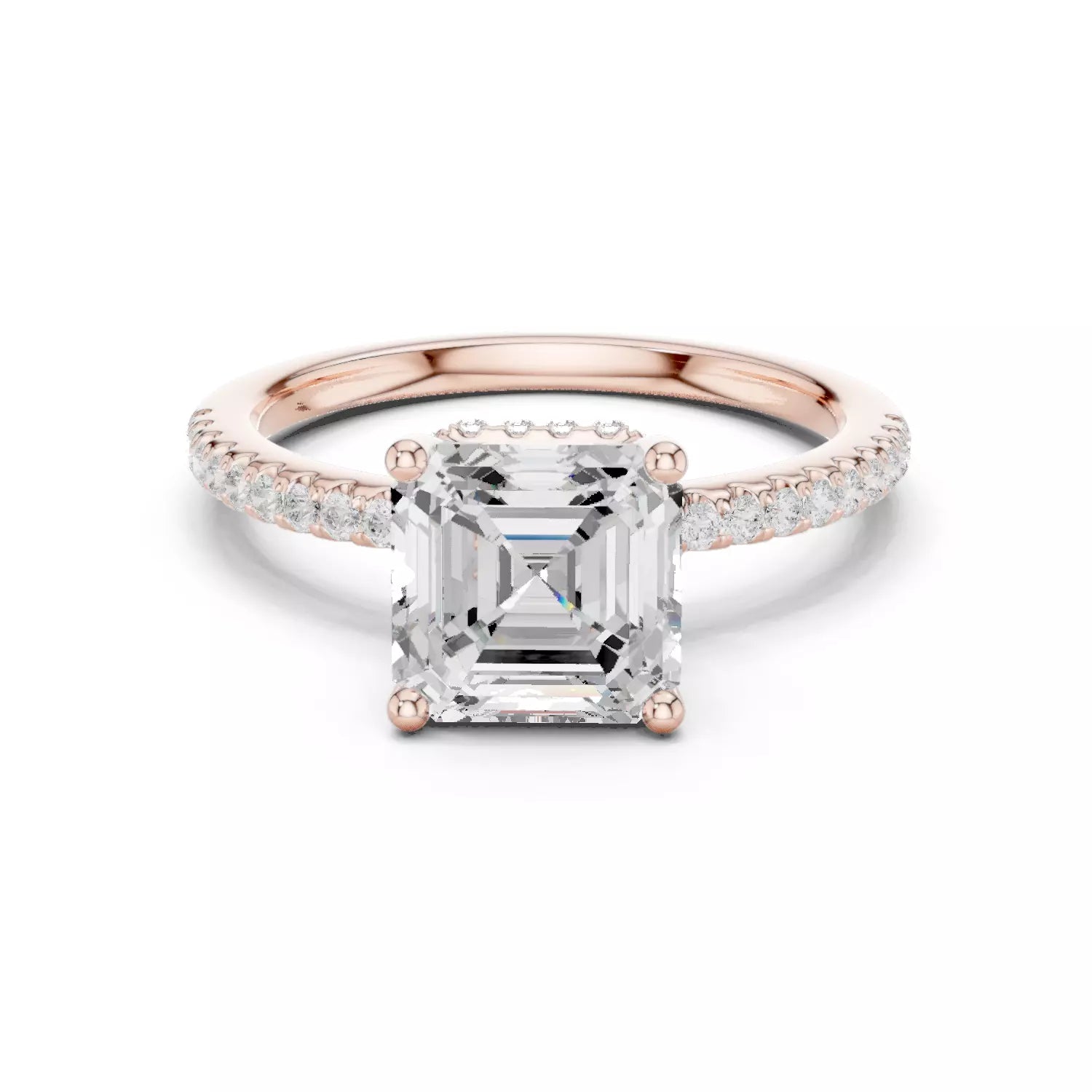 Asscher cut Diamond Engagement Ring Hidden Halo Pave Band
