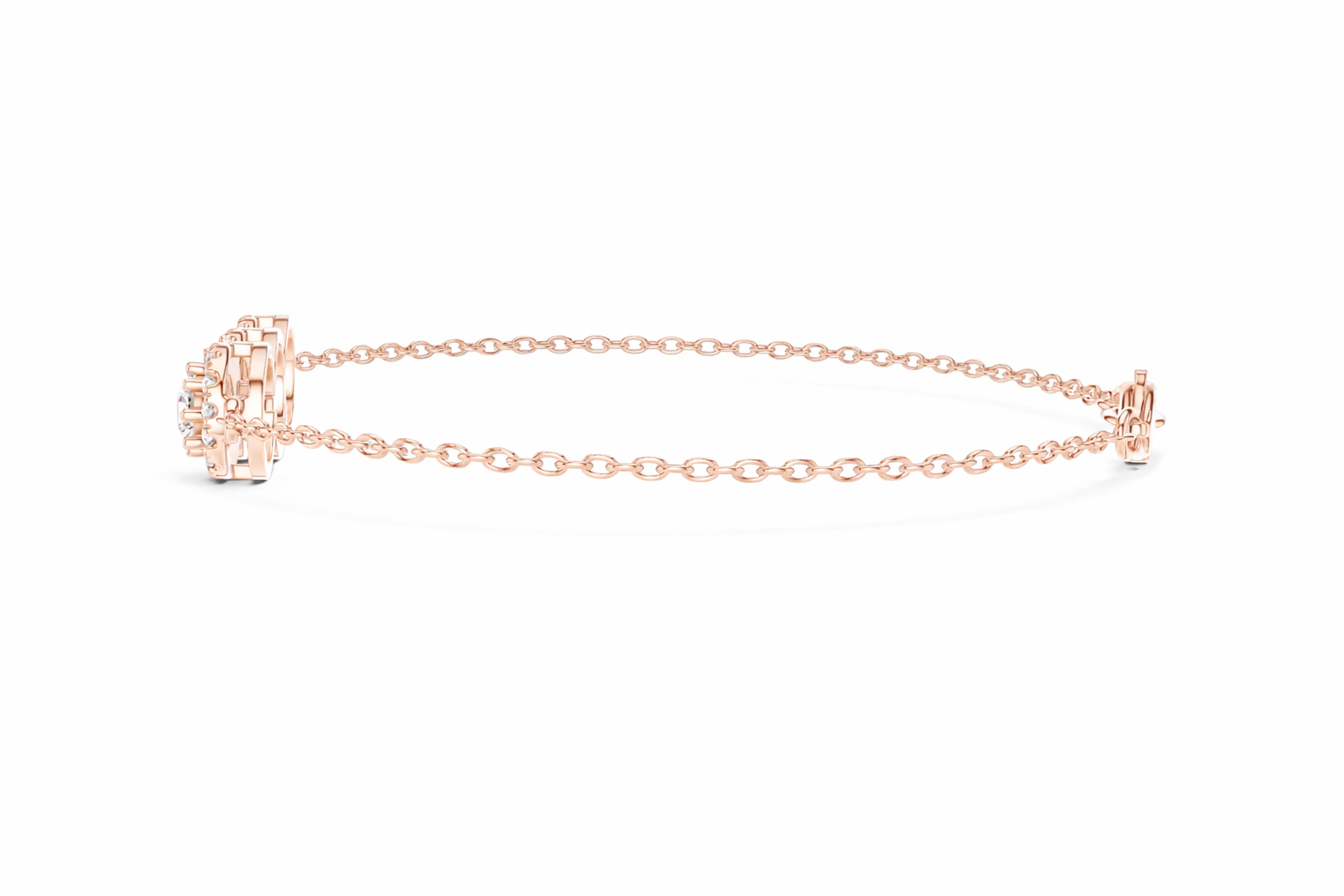 Three Stone Diamond Halo Chain Bracelet