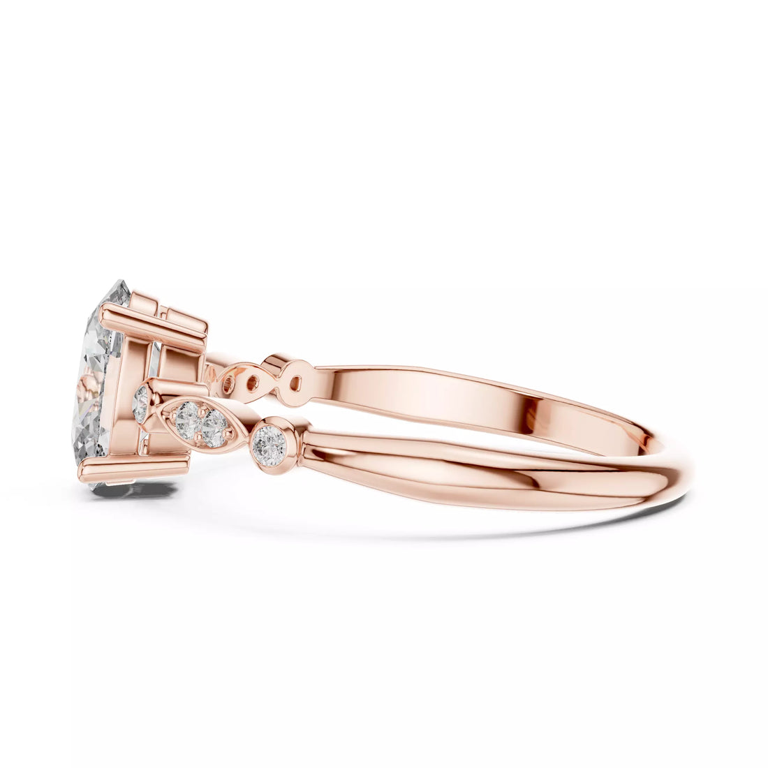 Oval cut Diamond Vintage Leaf Accent Setting Ring