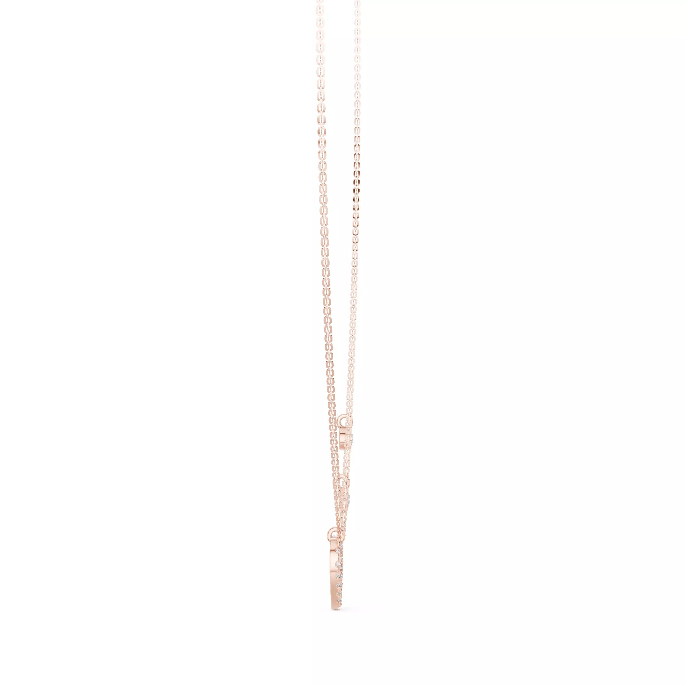 Round Diamond Heart Shape Pendant Necklace With Dangle Charms