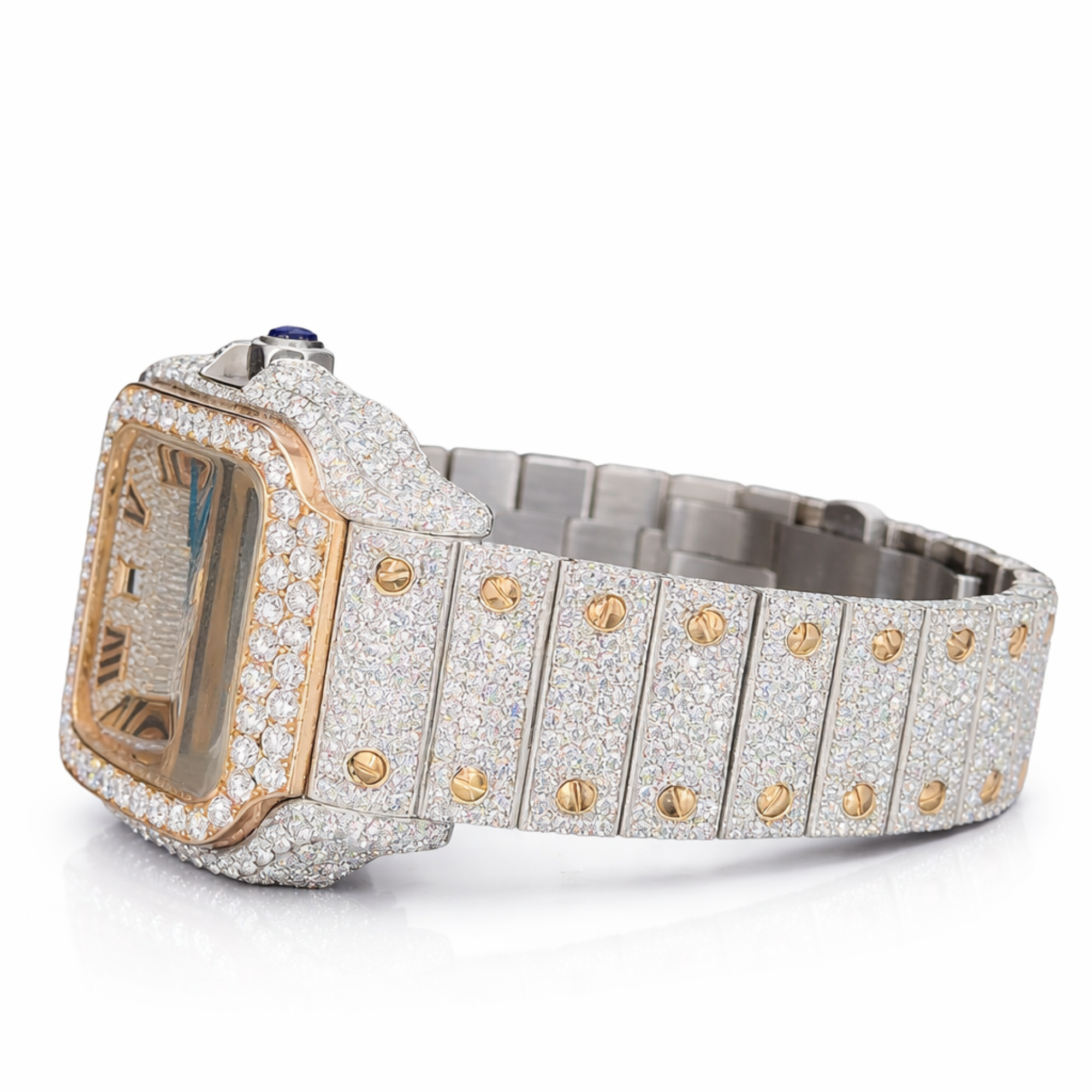 Iced Out Moissanite Diamond Luxury Two Tone Watch