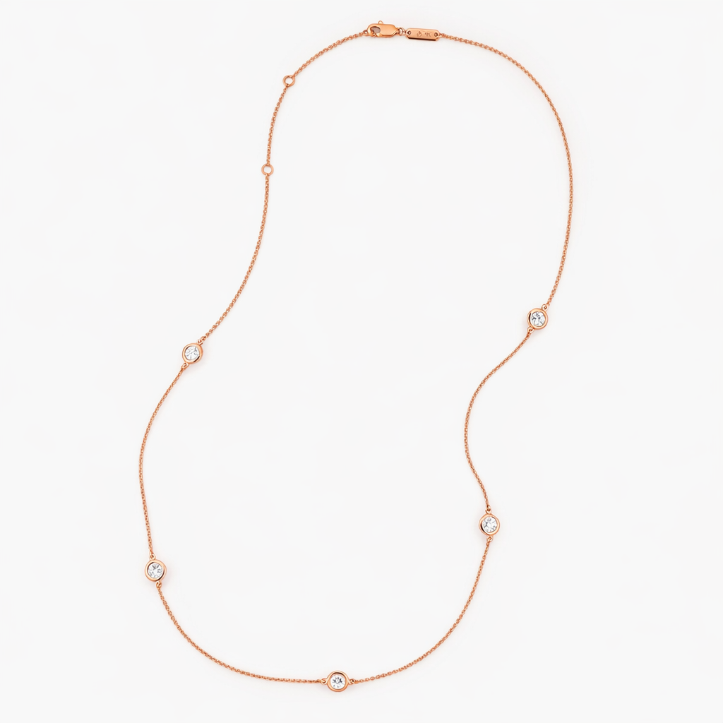 Round Cut Bezel Set Diamond Station Necklace