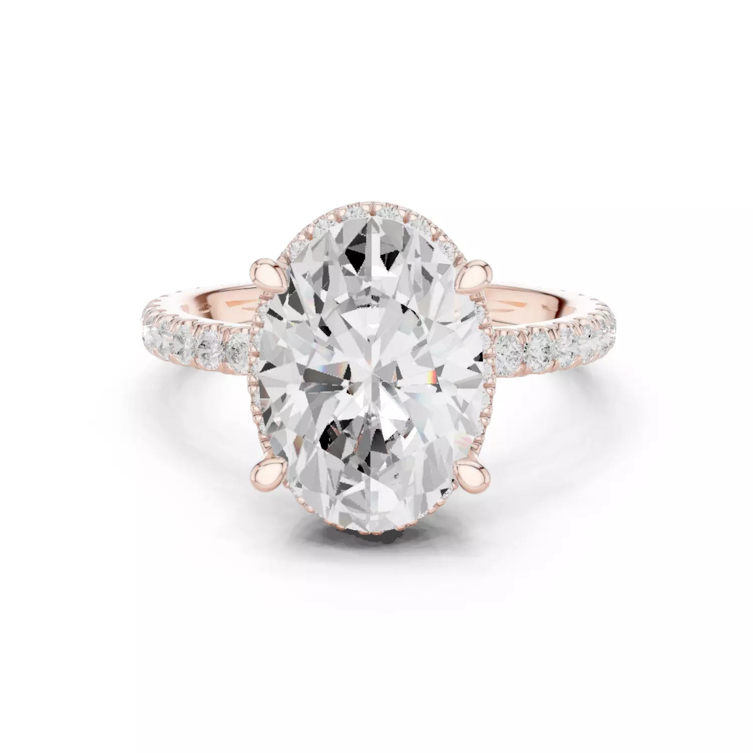 Oval cut Diamond Engagement Ring With Hidden Halo Pave Band