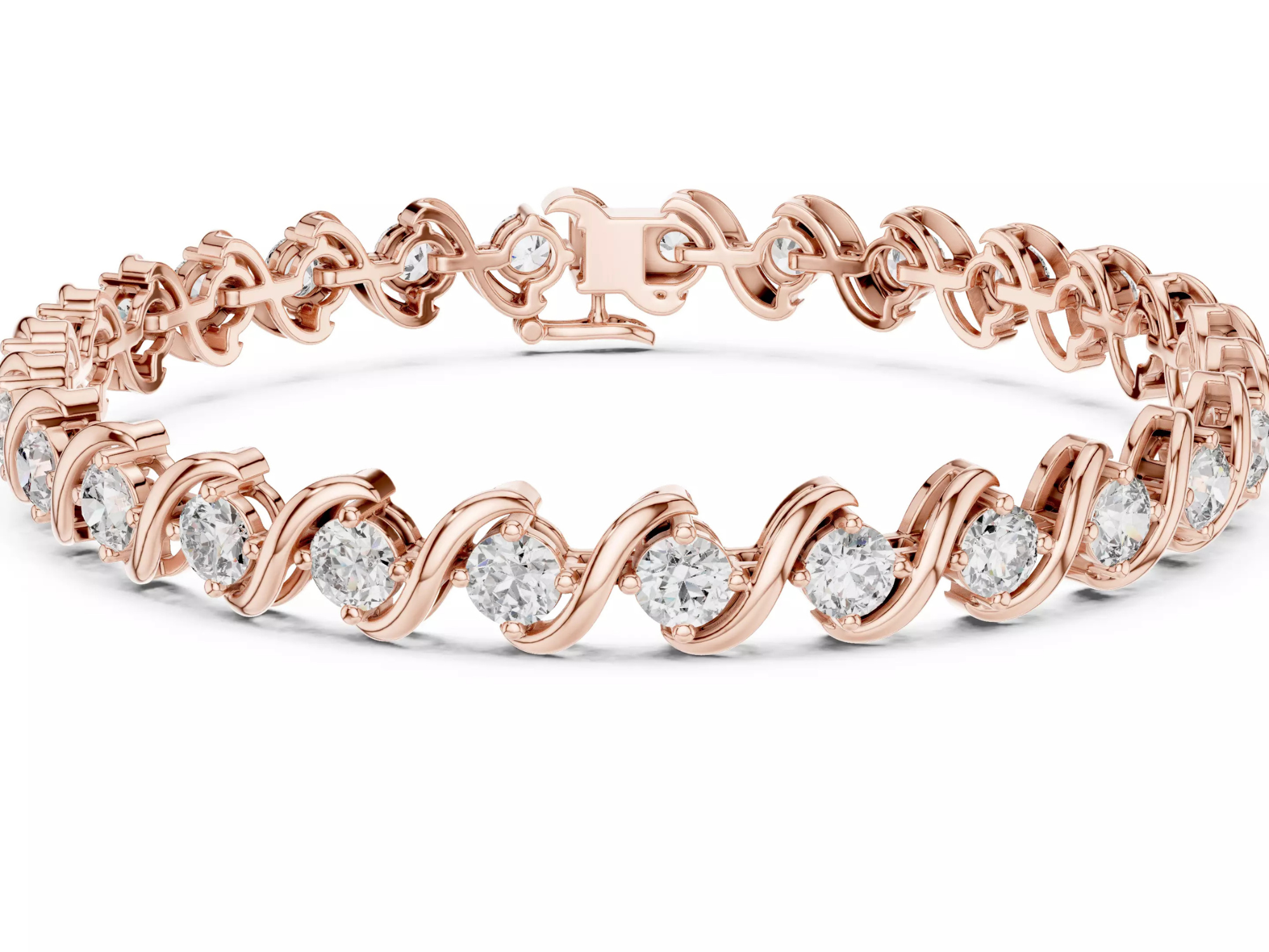 Twist Round cut Diamond Tennis Bracelet Fine Jewelry