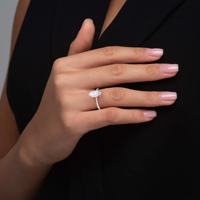 Marquise Cut Diamond Pave Band Solitaire Ring
