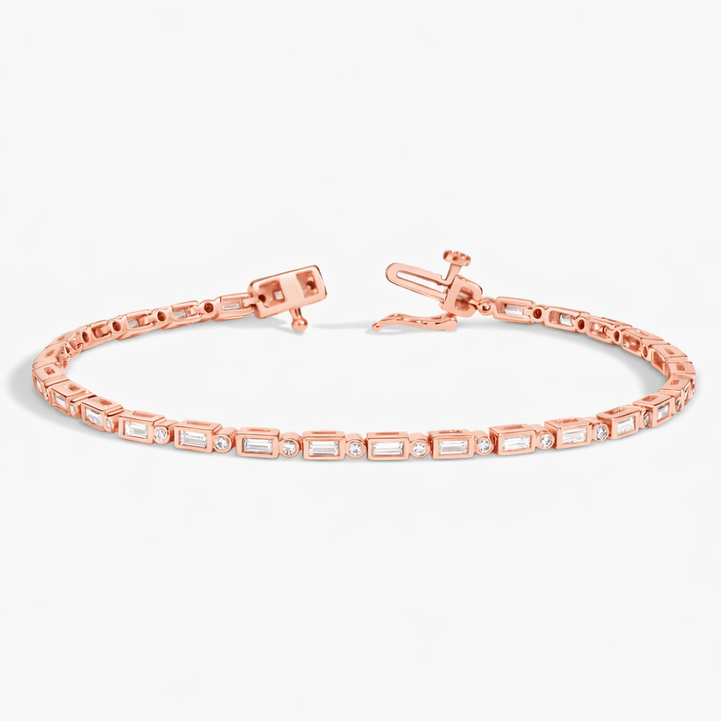 Baguette & Round Cut Diamond Bezel set Tennis Bracelet