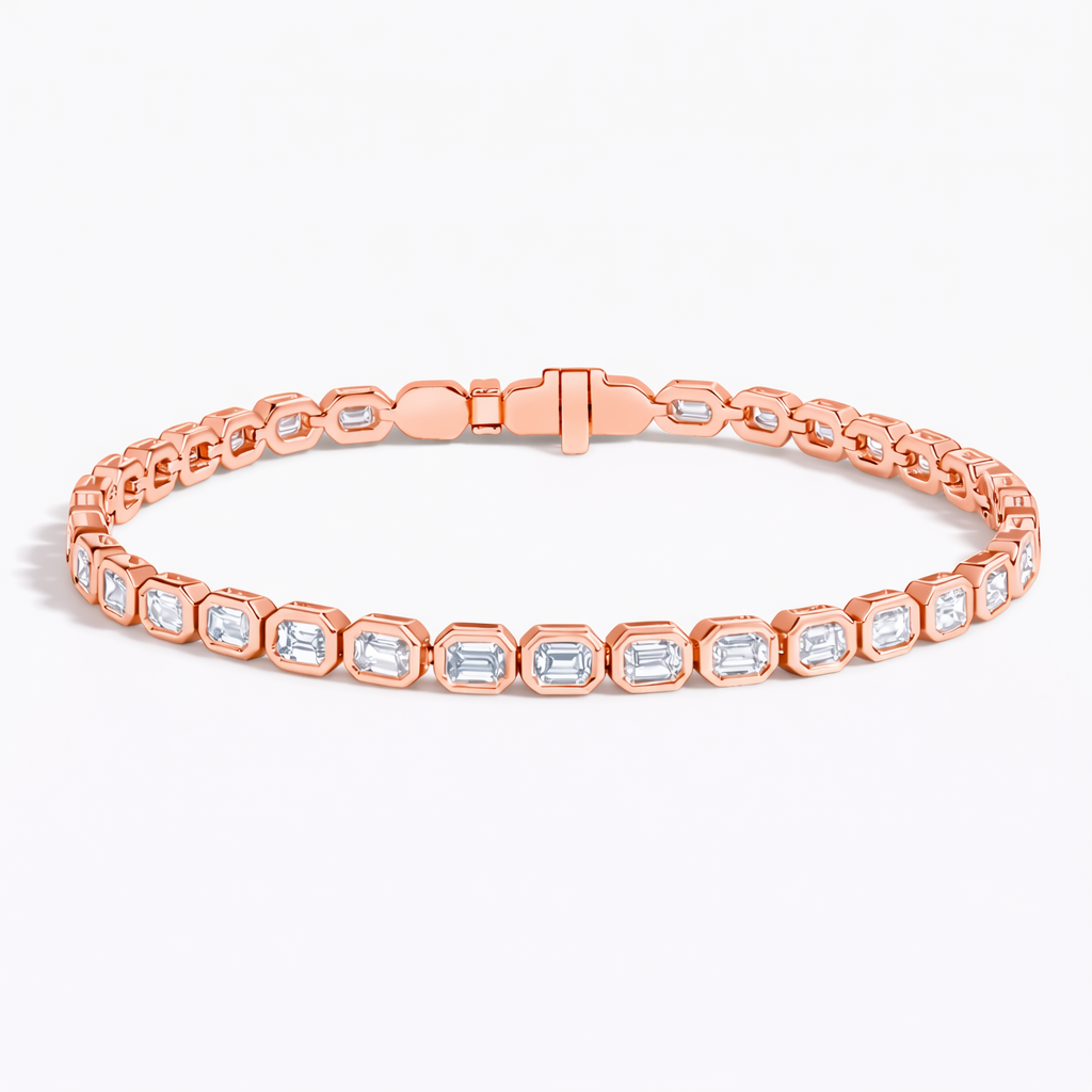 Emerald Cut Bezel Set Diamond Tennis Bracelet For Women Luxury