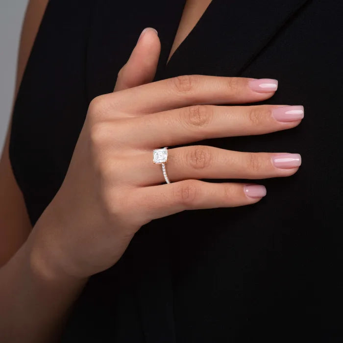 Asscher Cut Engagement Ring with Pave Diamond Band