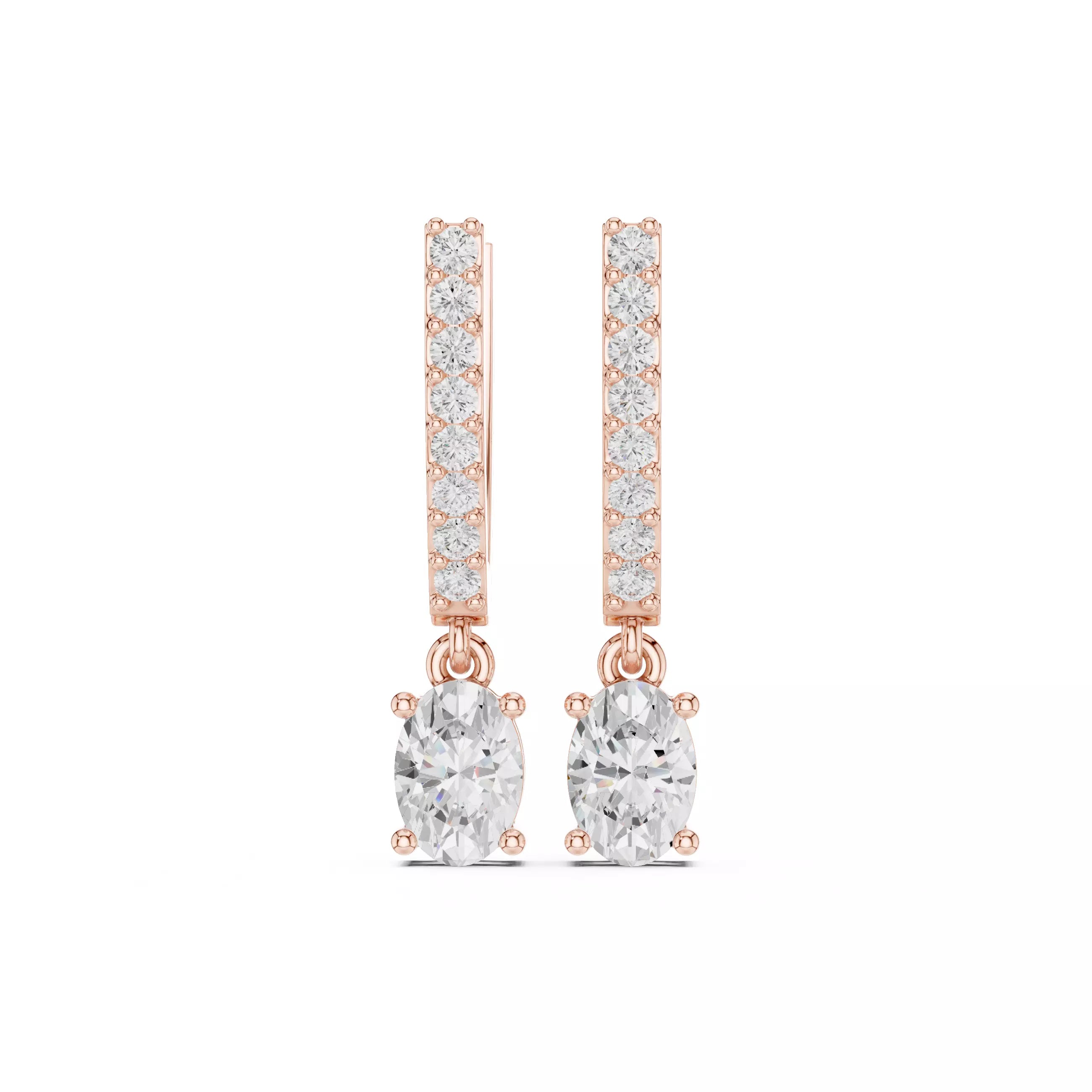Oval Diamond Drop Earrings with Pavé Bar Setting