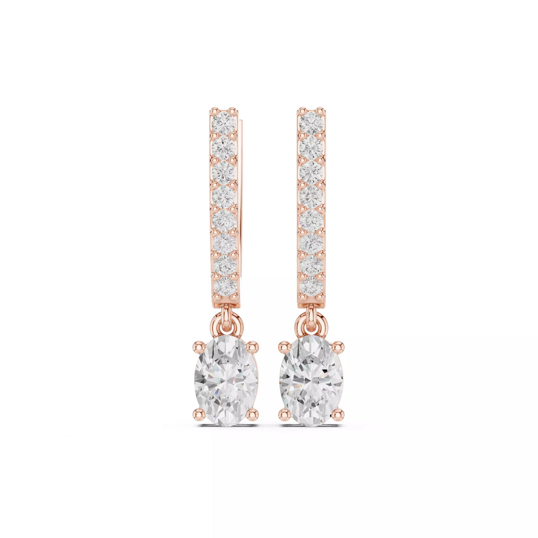 Oval Diamond Drop Earrings with Pavé Bar Setting