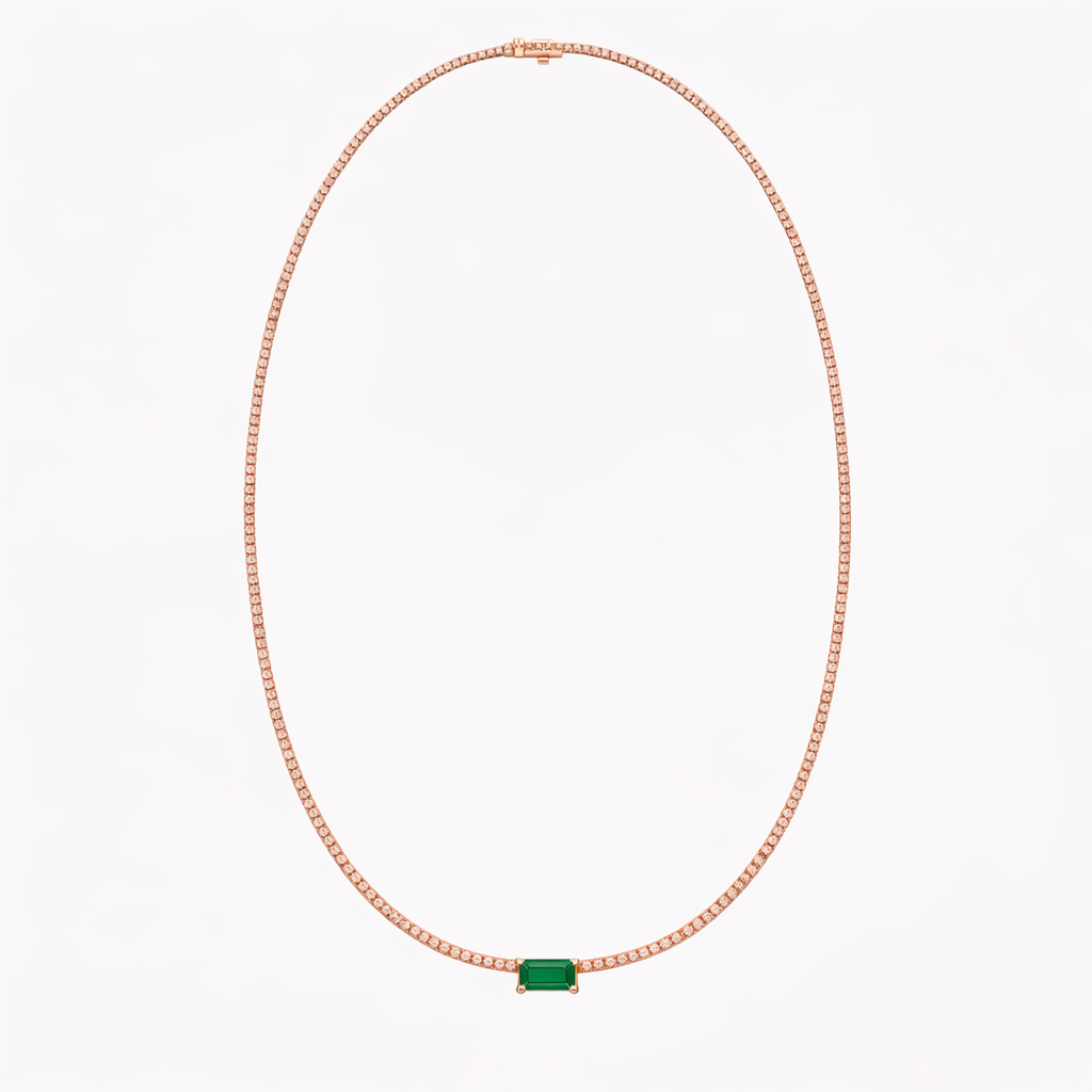 Emerald Ruby Green Center Stone Solitaire Tennis Necklace
