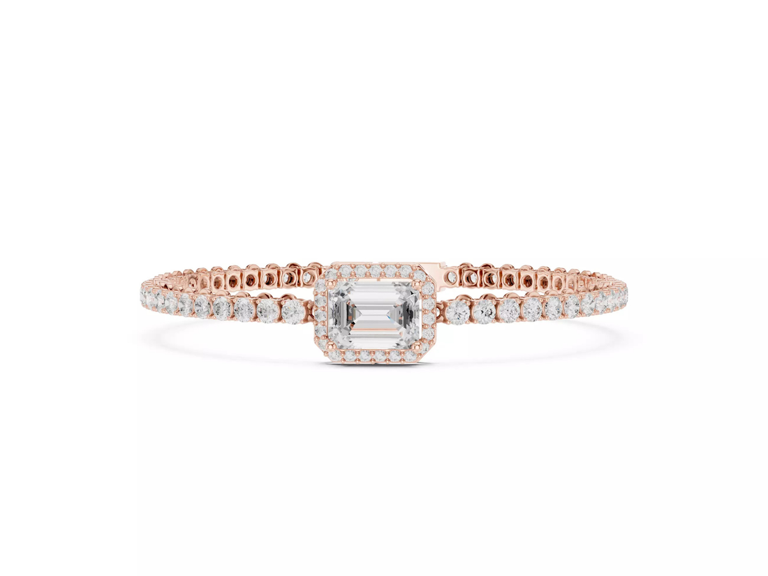 Emerald \ Round Cut Diamond Halo Tennis Bracelet Fine Jewelry
