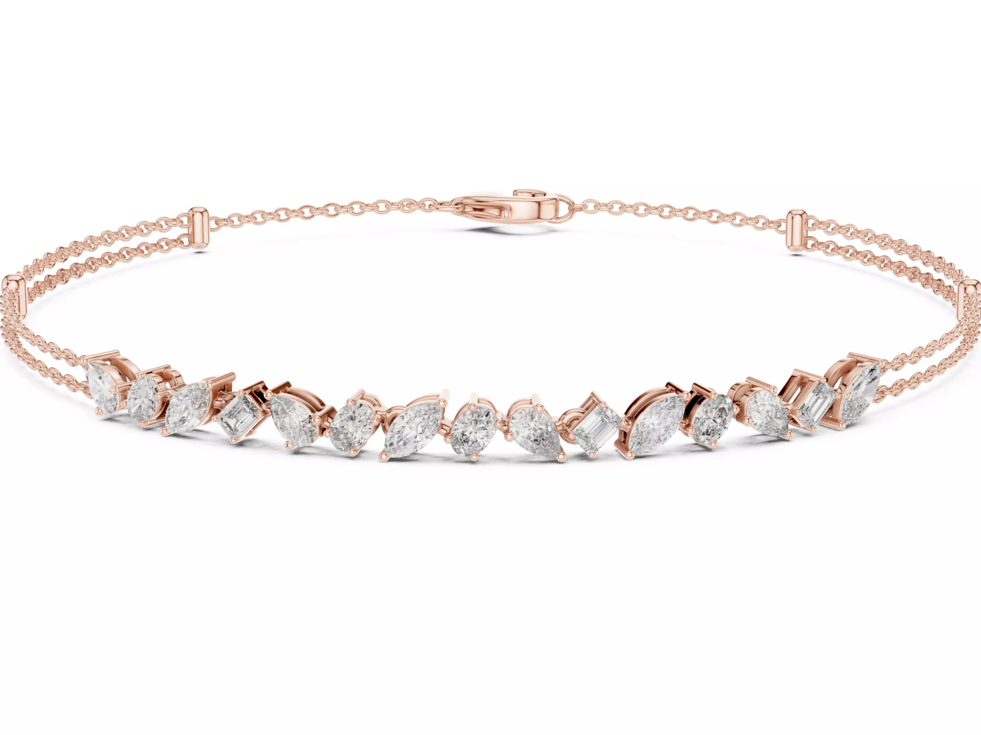 Multi Shape Diamond Bar Chain Bracelet Fine Jewelry