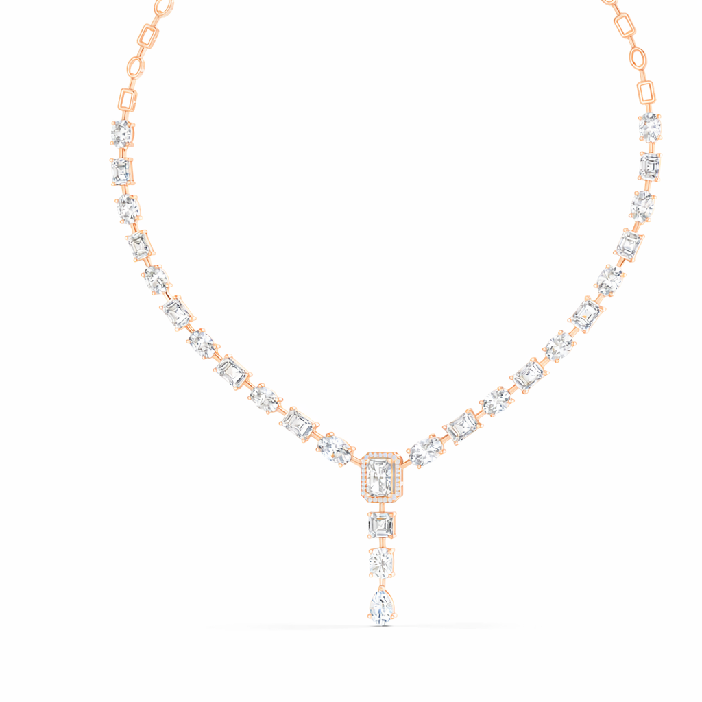 Multi Shape Diamond Drop Tennis Necklace
