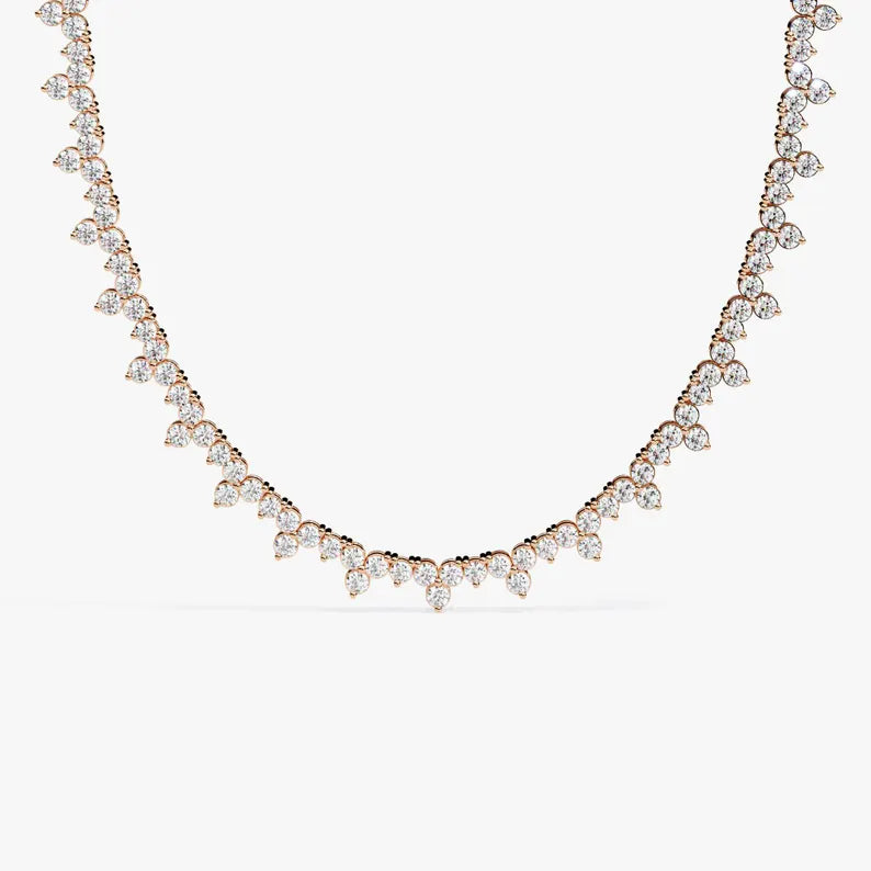Round Diamond Three Prong Tennis Necklace for Women