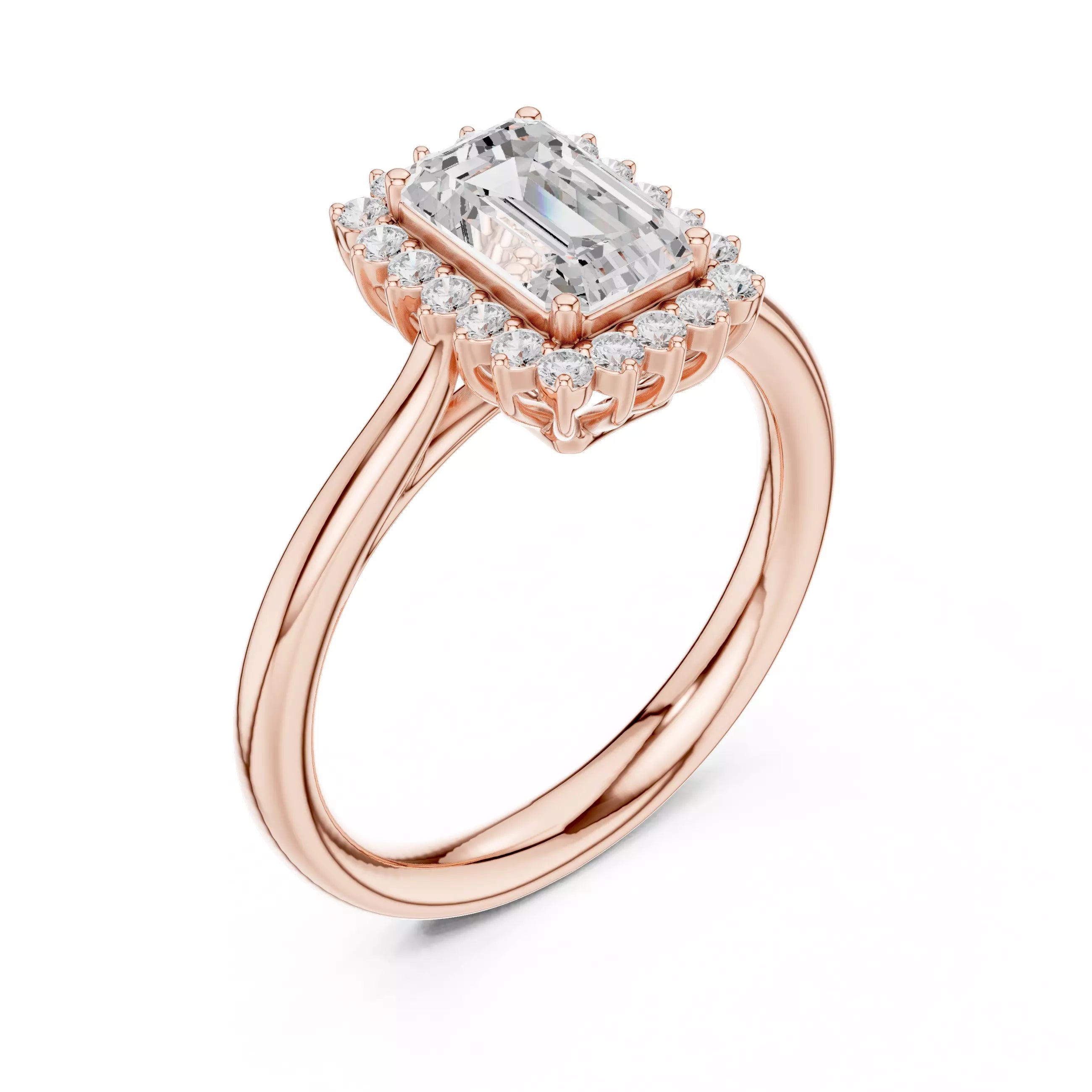 Emerald cut Diamond Halo Engagement Ring