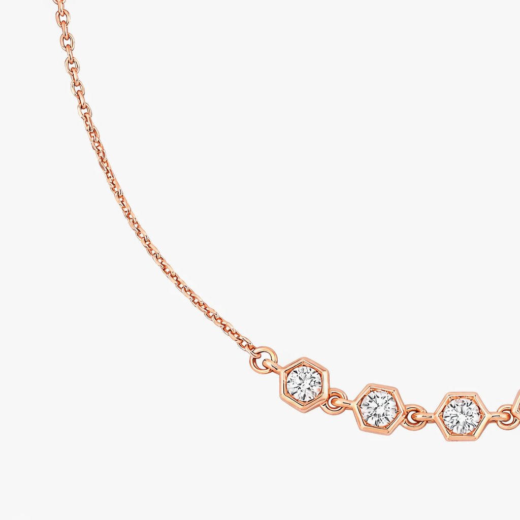 Round Cut Hexagon Bezel Set Diamond Necklace