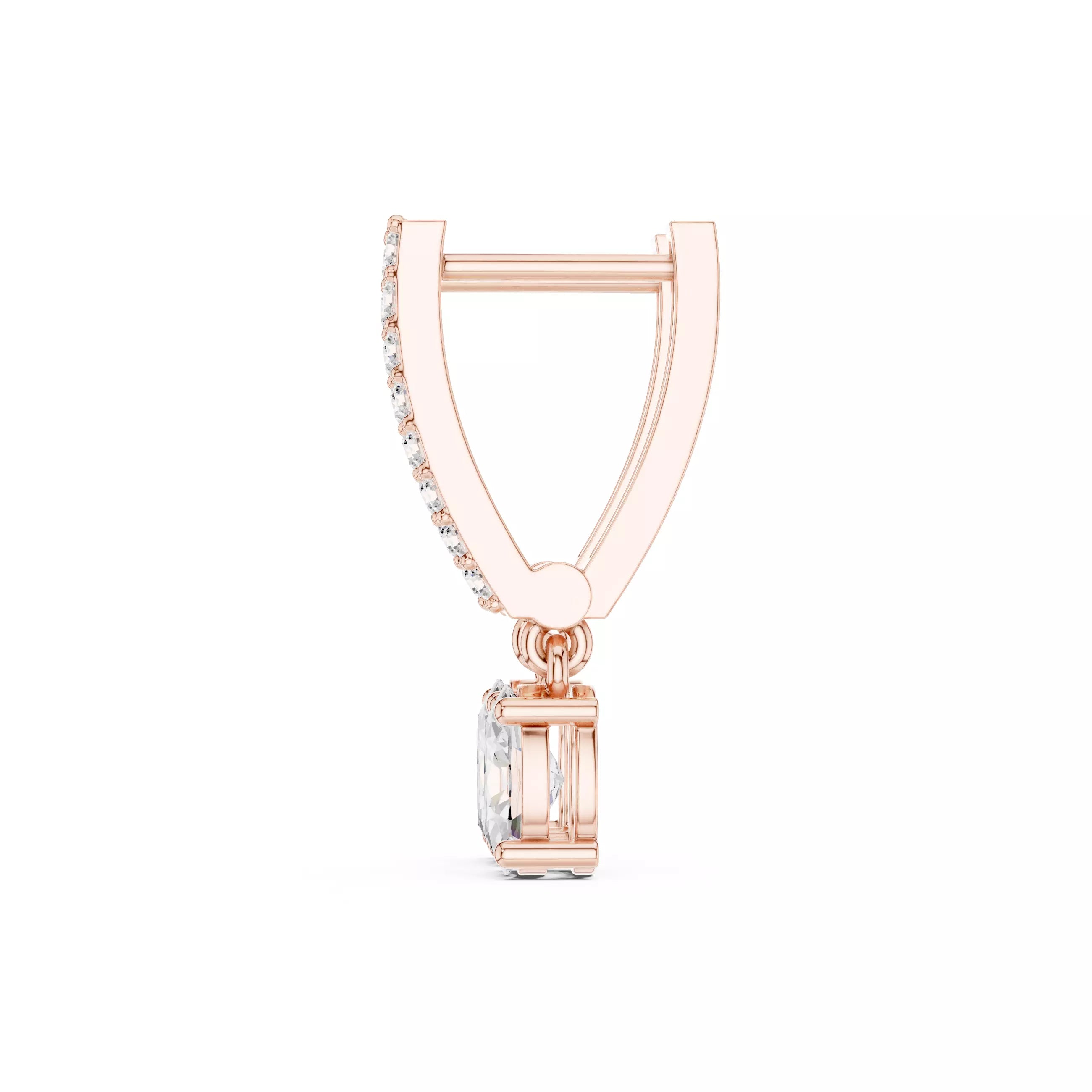 Oval Diamond Drop Earrings with Pavé Bar Setting