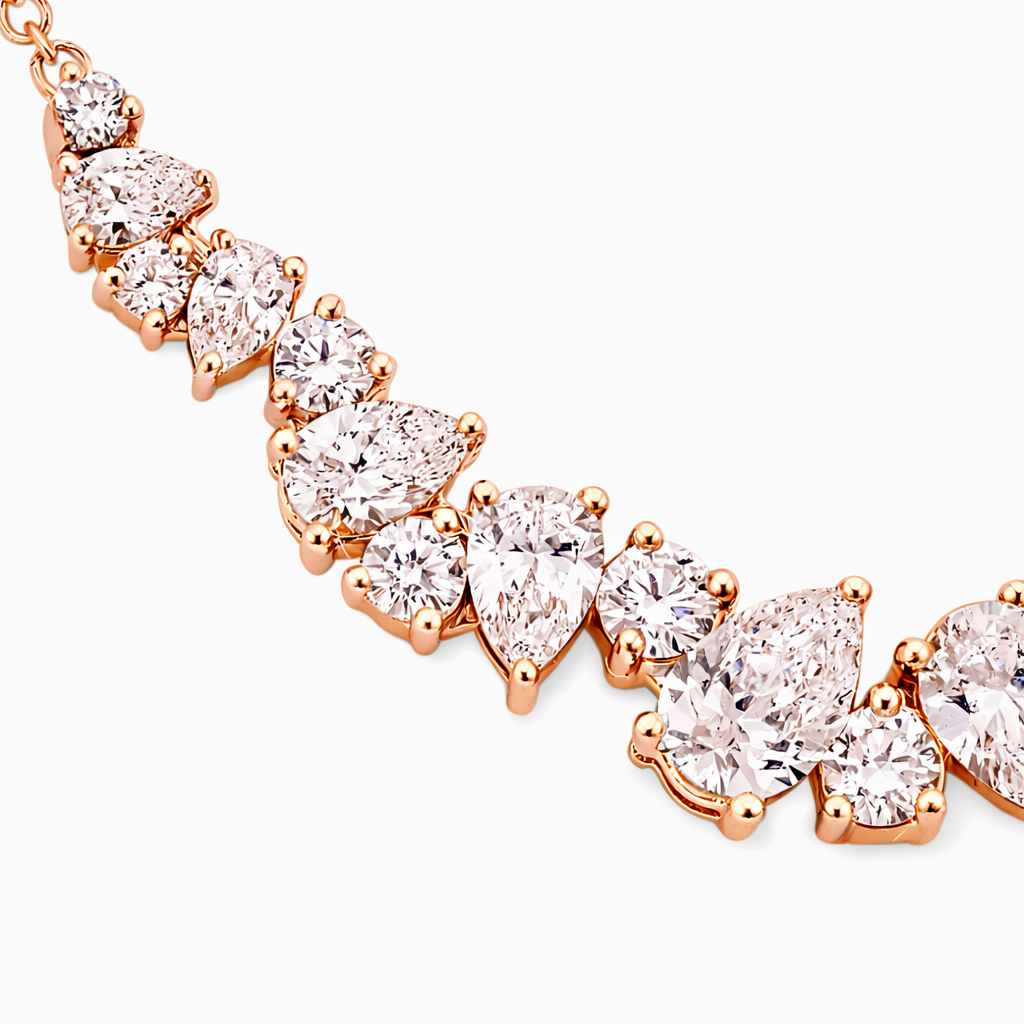 Pear\Round Cut Diamond Cluster Necklace For Women