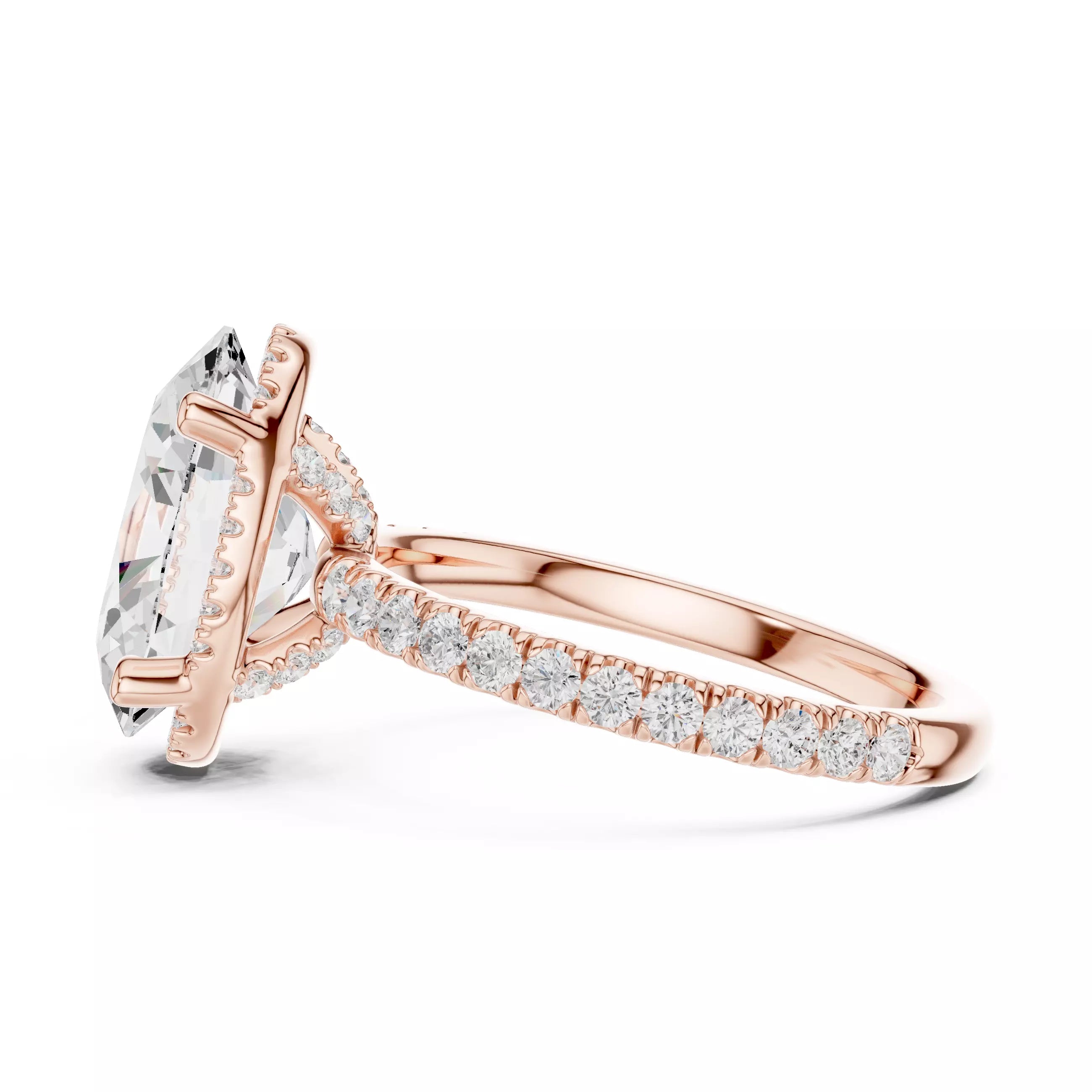 Oval cut Diamond Engagement Ring With Hidden Halo Pave Band