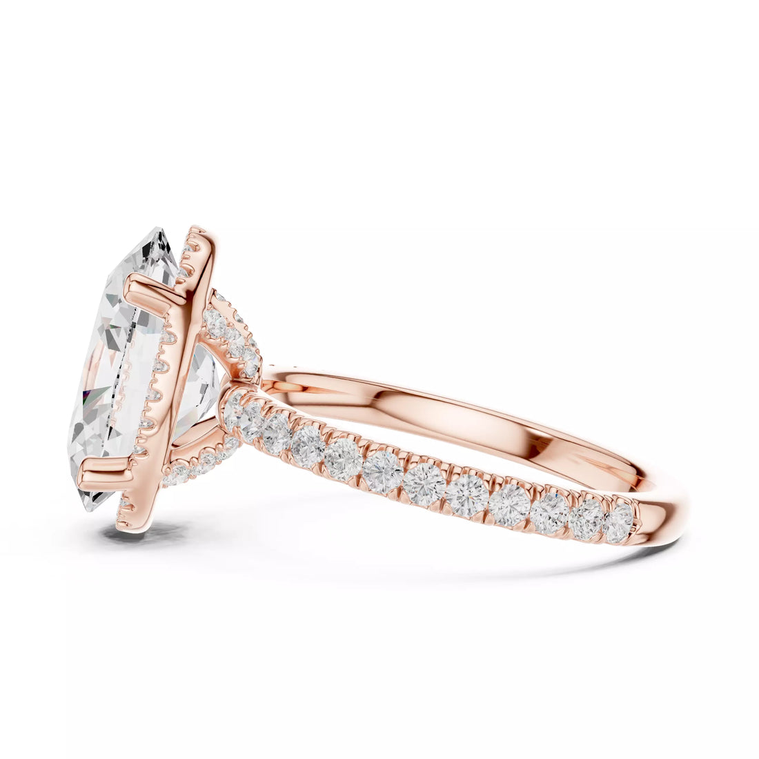 Oval cut Diamond Engagement Ring With Hidden Halo Pave Band