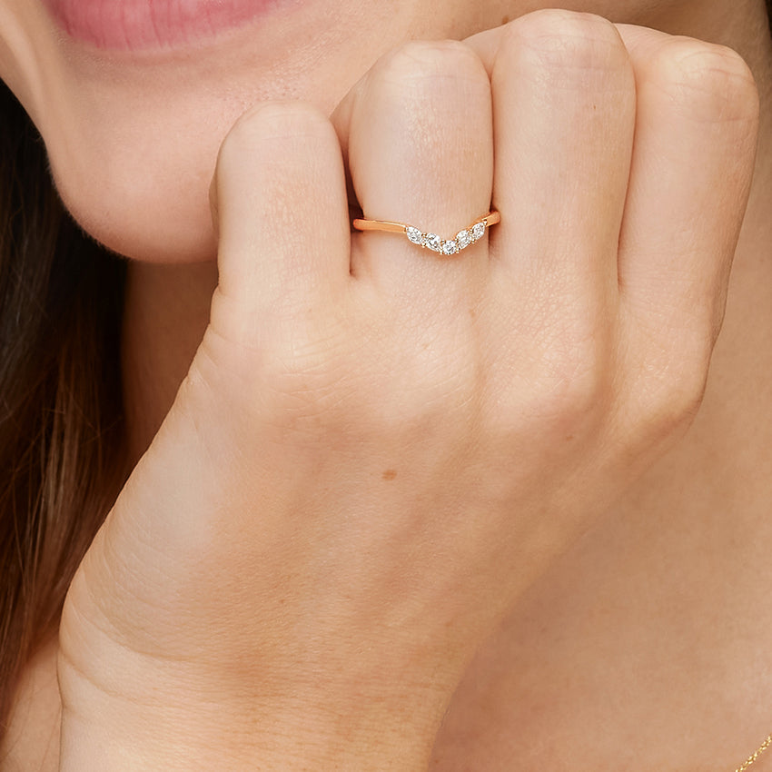 Elegant V Shape Diamond Wedding Band Ring For Women