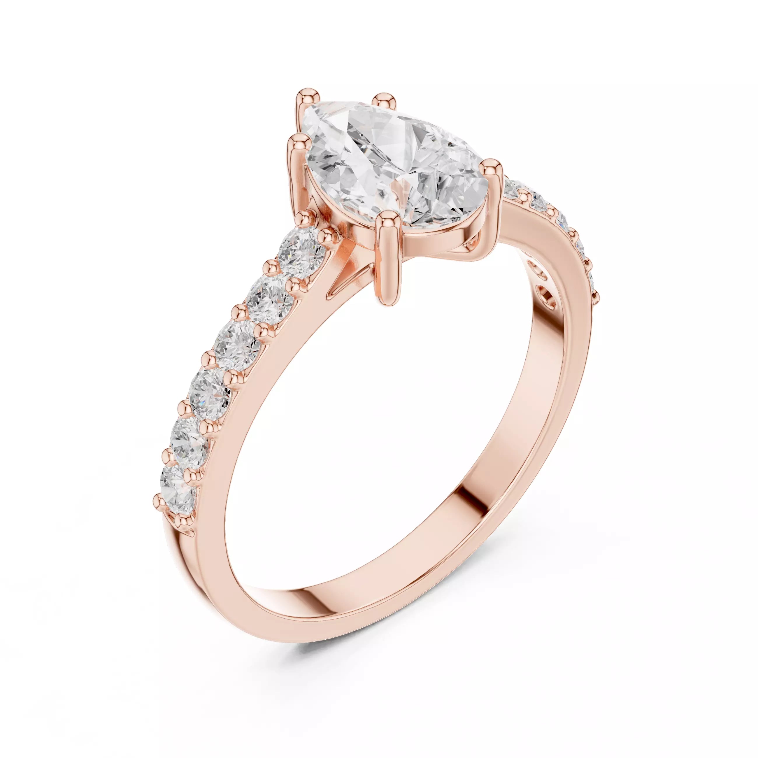 Pear cut Diamond Cathedral Setting Ring with Pavé Band