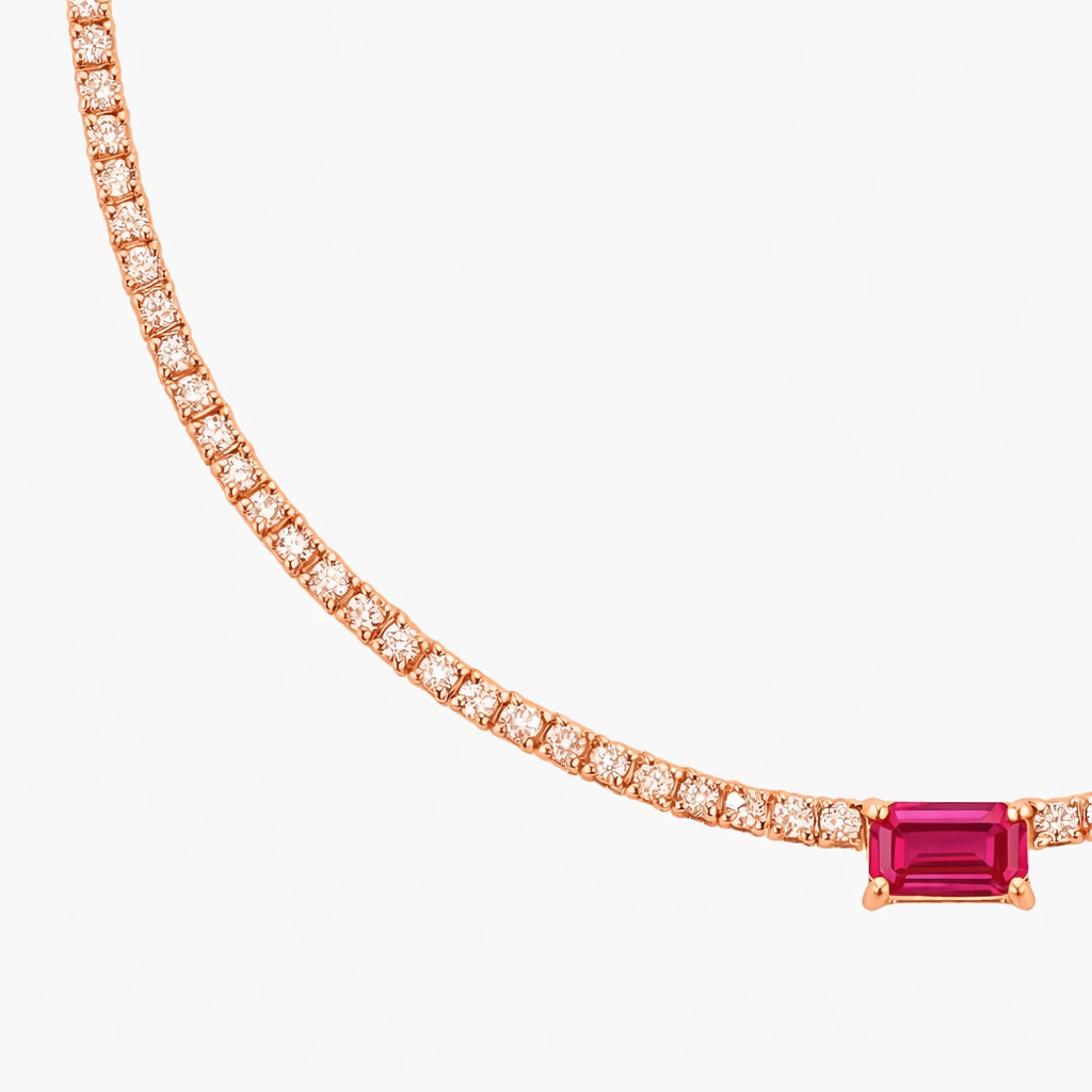 Emerald Ruby Diamond Tennis Necklace