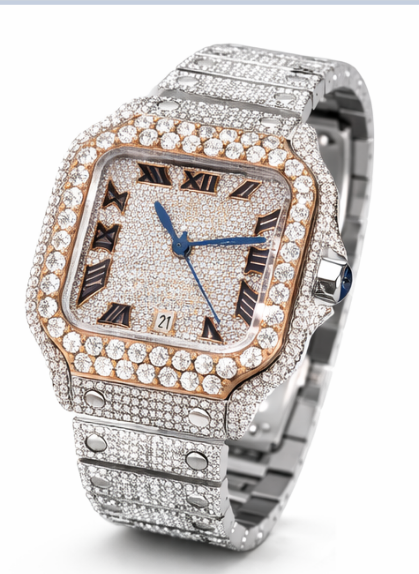 Iced Out Moissanite Diamond Luxury Two Tone Watch