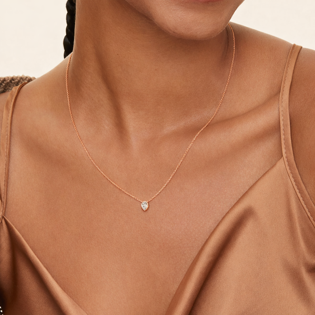 Pear Cut Bezel Solitaire Diamond Necklace