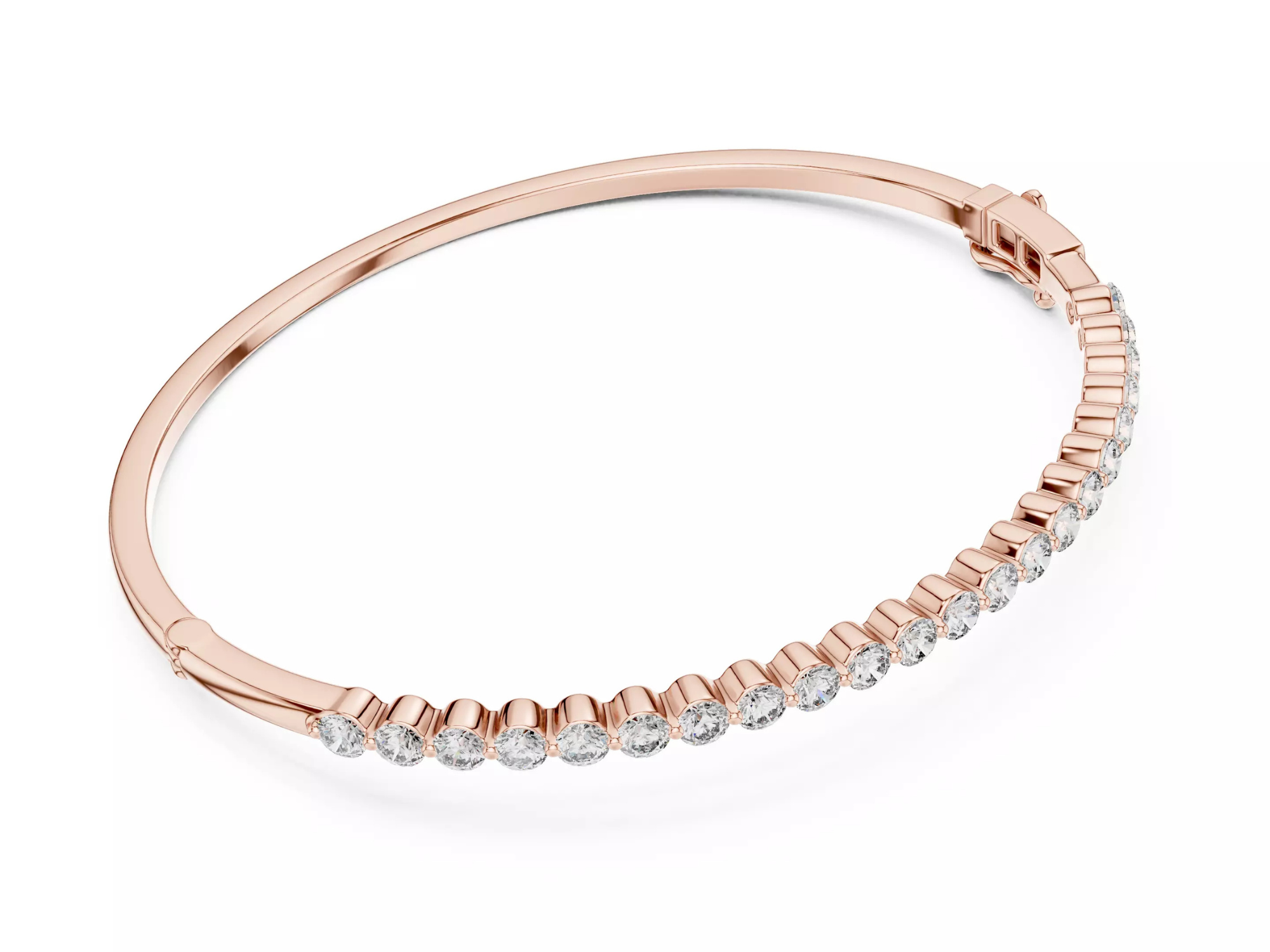 Round Cut Half Diamond Bangle Bracelet | Fine Jewelry