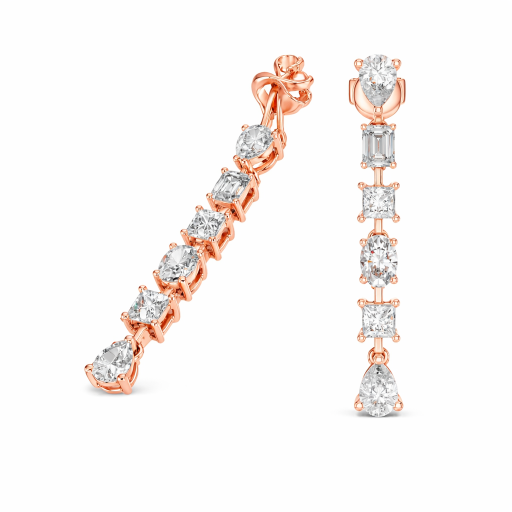 Multi Shape Diamond Long Drop Dangle Earrings