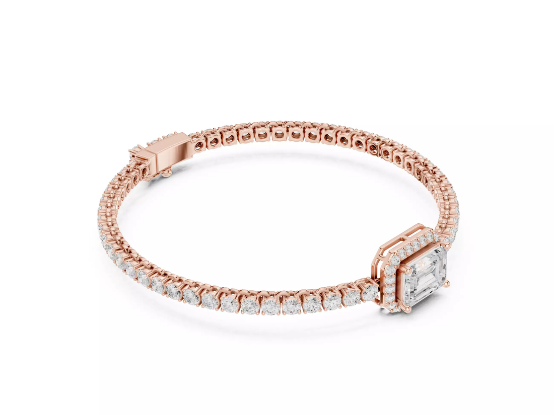 Emerald \ Round Cut Diamond Halo Tennis Bracelet Fine Jewelry