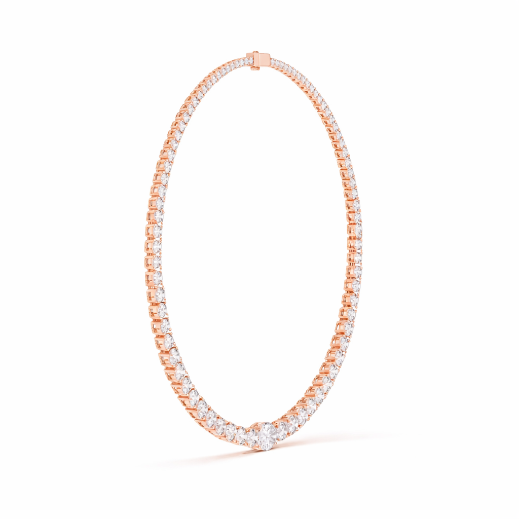 Round cut Diamond Tennis Necklace With Center Solitaire