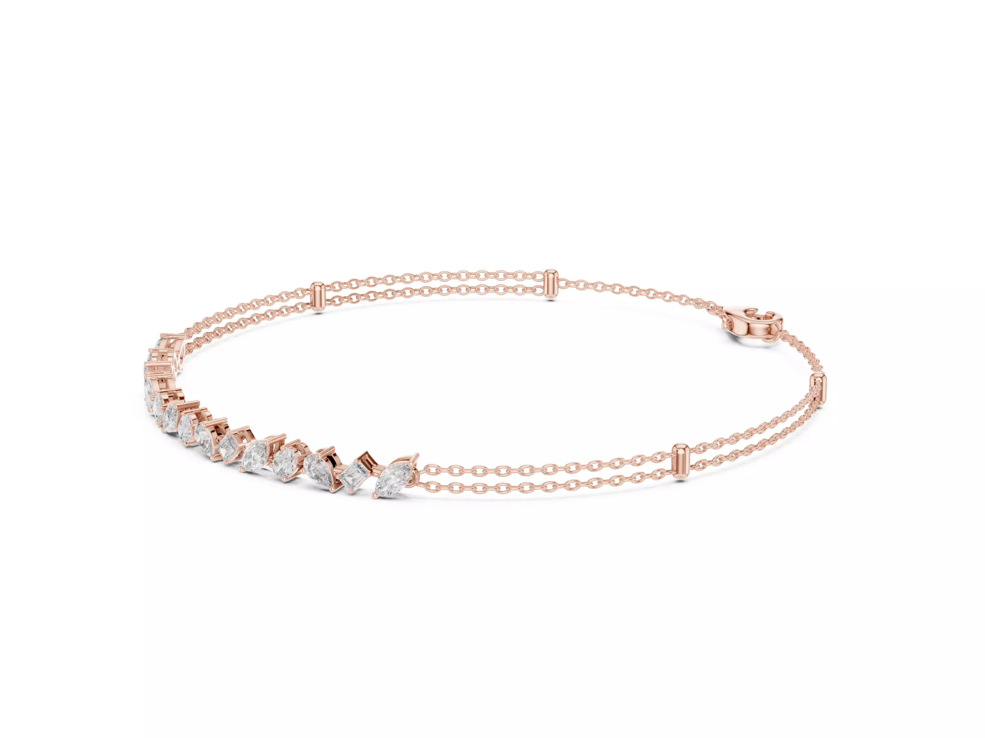 Multi Shape Diamond Bar Chain Bracelet Fine Jewelry