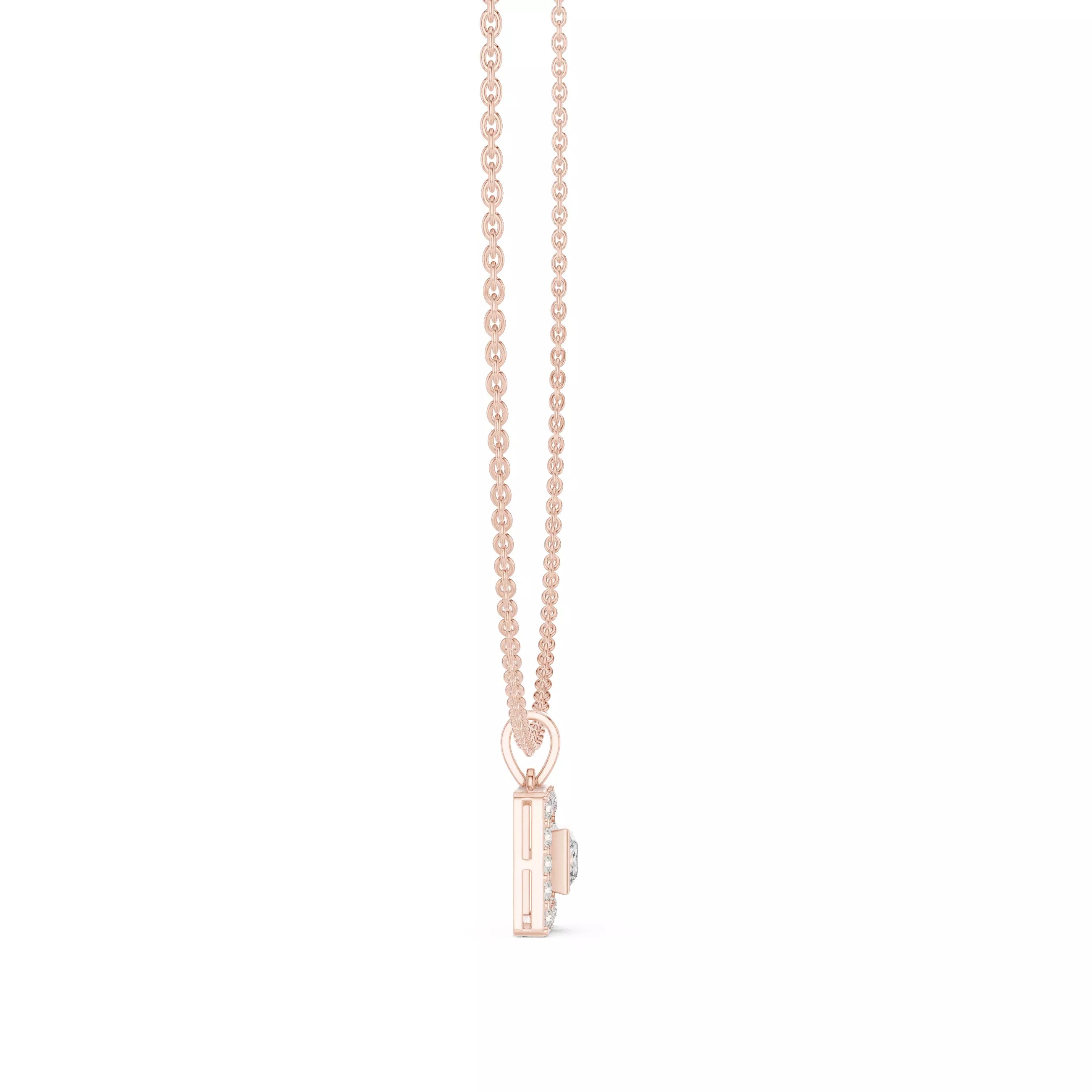 Princess Cut Diamond Halo Pendant Necklace