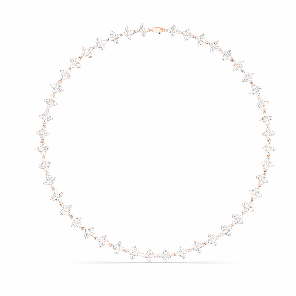 Floral Round Diamond Tennis Necklace For Women