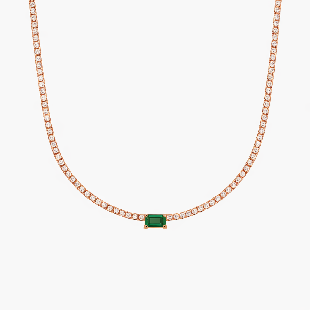 Emerald Ruby Green Center Stone Solitaire Tennis Necklace