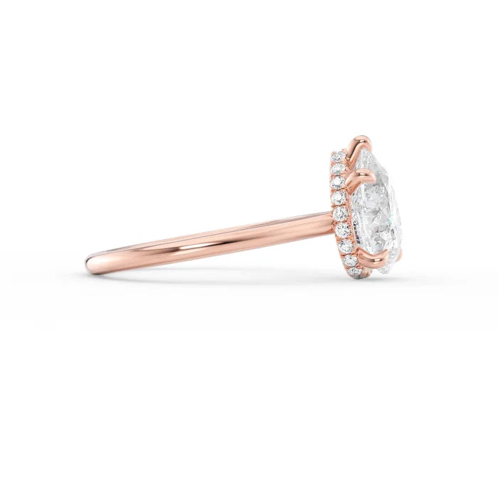 Pear Shape Diamond Hidden Halo Engagement Ring For Women