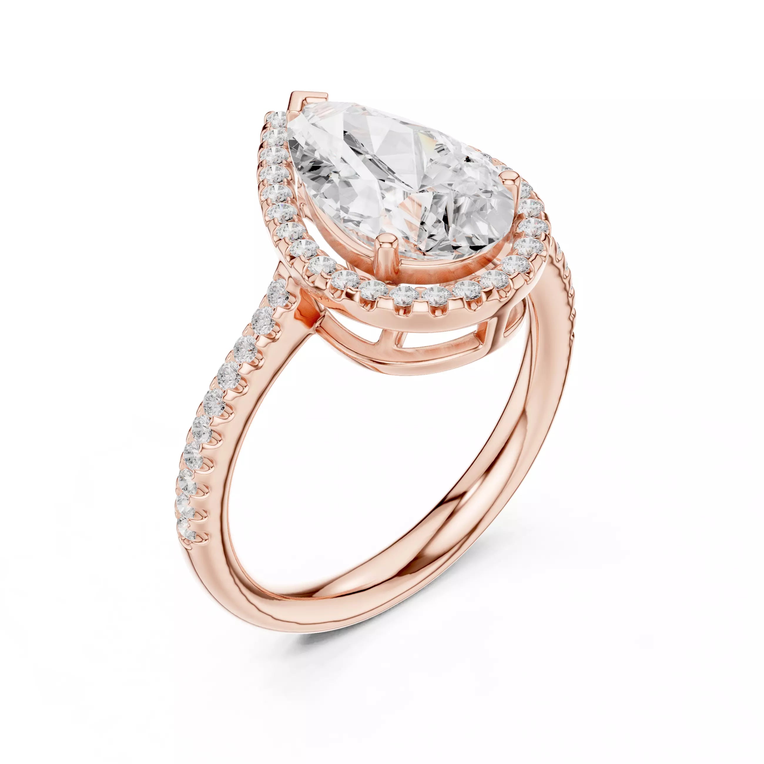 Pear cut Diamond Halo Pavé Setting Engagement Ring