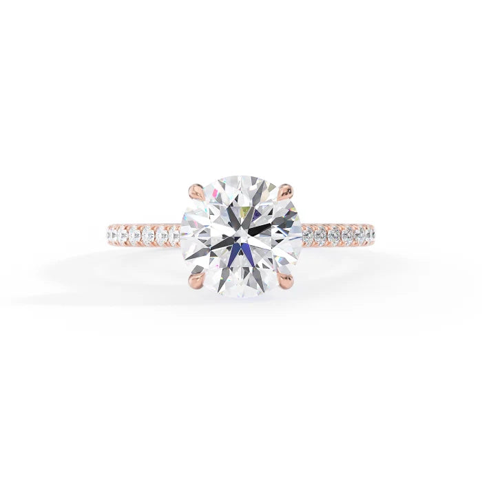Round Brilliant Diamond Pave Band Cathedral Engagement Ring
