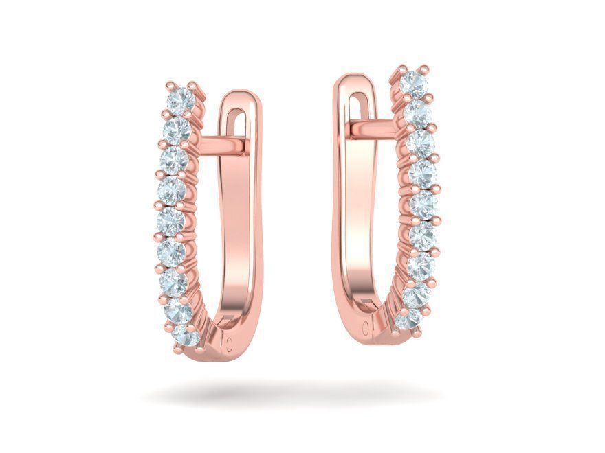 Round Cut Diamond  U-Shaped Huggie Hoops Earrings