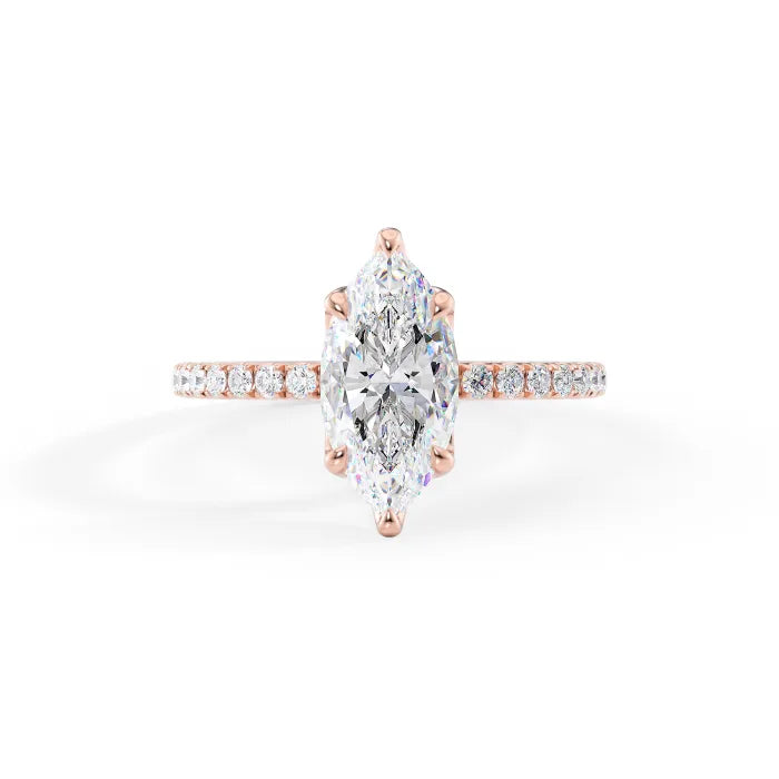 Marquise Cut Diamond Pave Band Solitaire Ring
