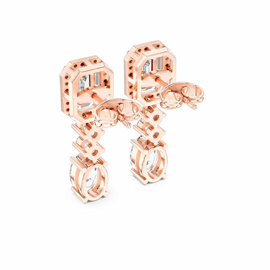 Emerald and Oval Diamond Drop Statement Earrings