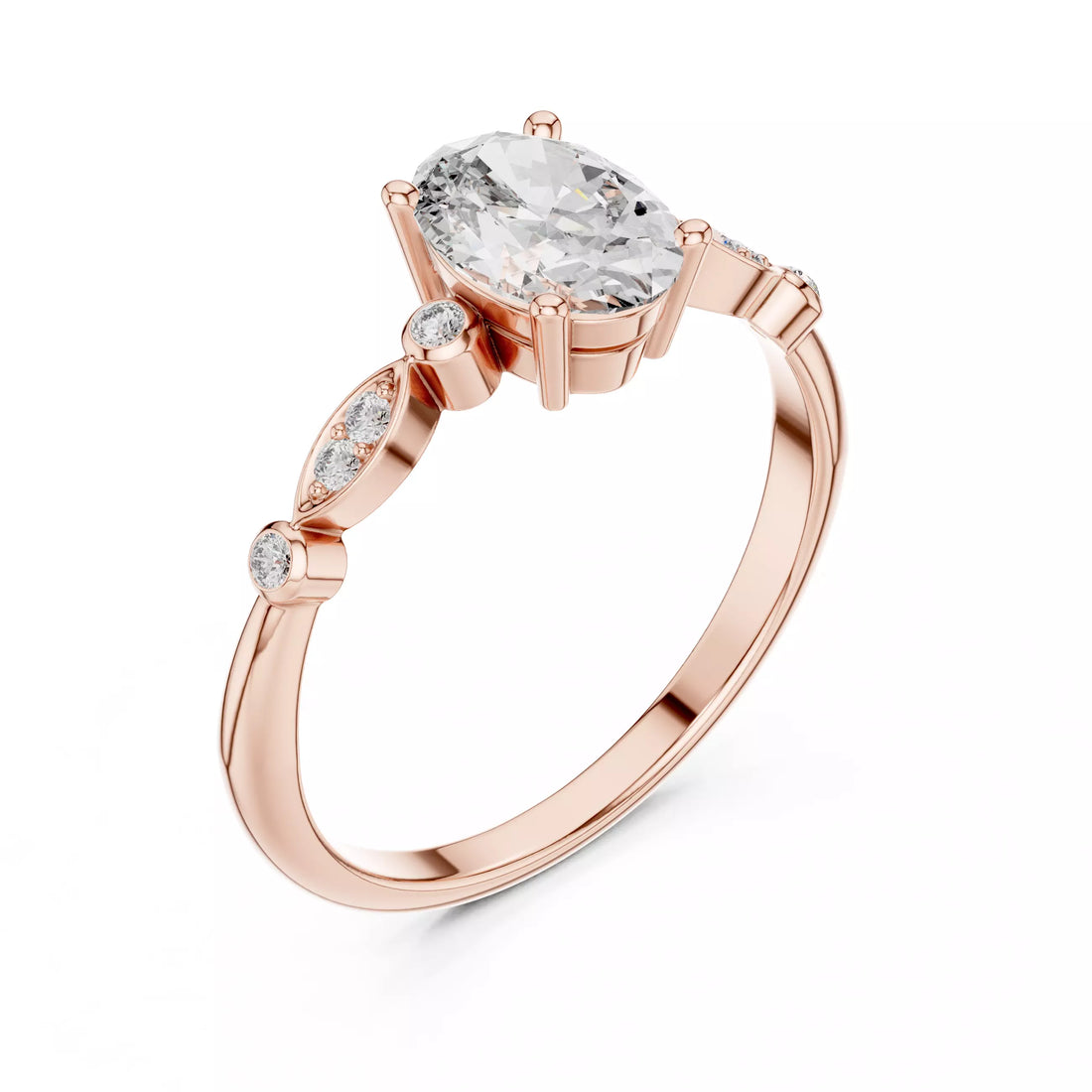 Oval cut Diamond Vintage Leaf Accent Setting Ring