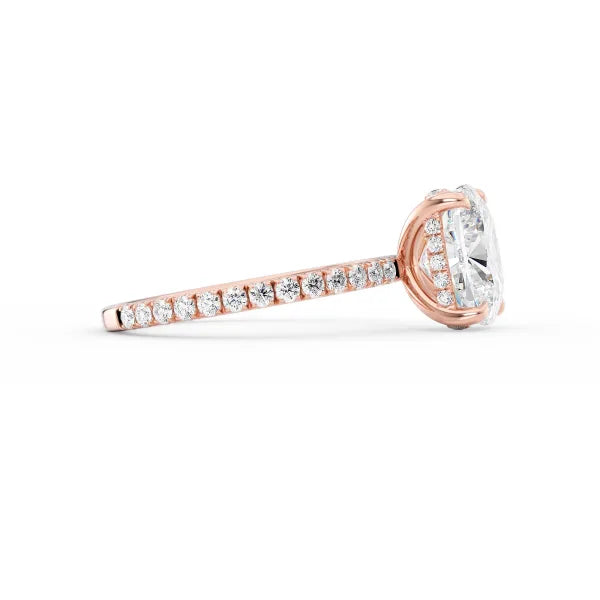 Cushion Cut Solitaire Pavé Ring – Hidden Halo Diamond Engagement Ring