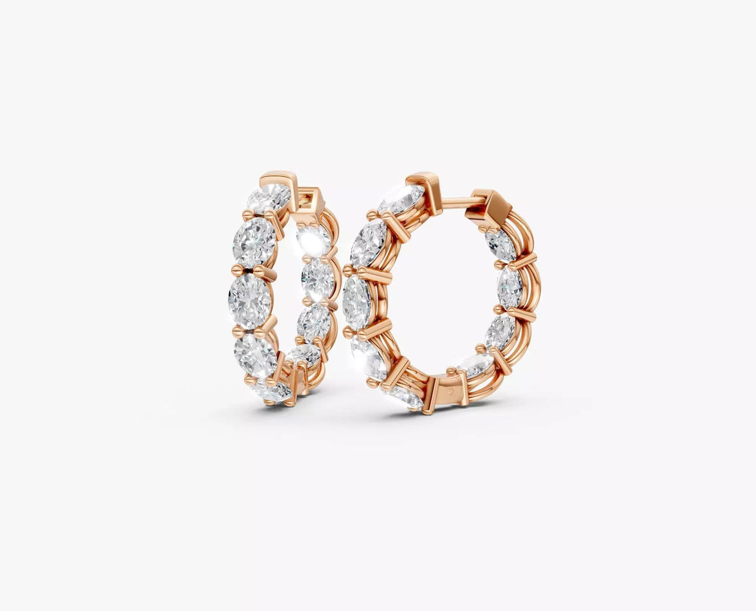 Oval cut Diamond Hoop Earrings in Luxury Prong Setting