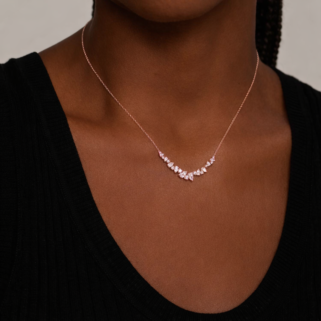 Pear\Round Cut Diamond Cluster Necklace For Women