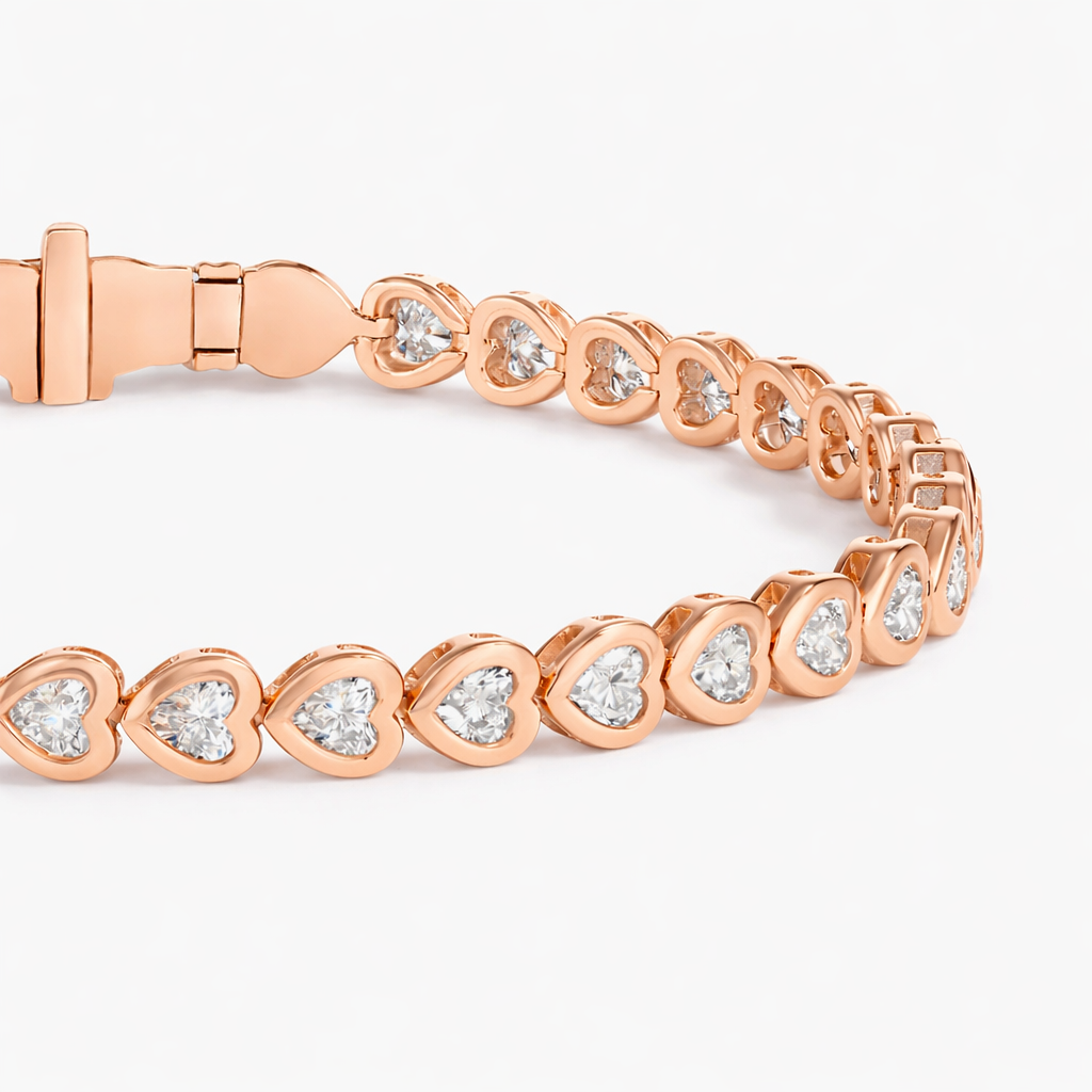 Heart Shape Diamond Bezel Set Tennis Bracelet For Women